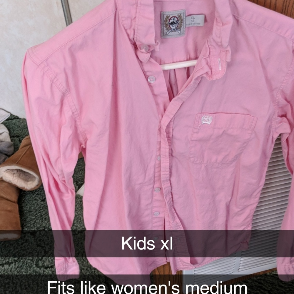 Pink cinch button down